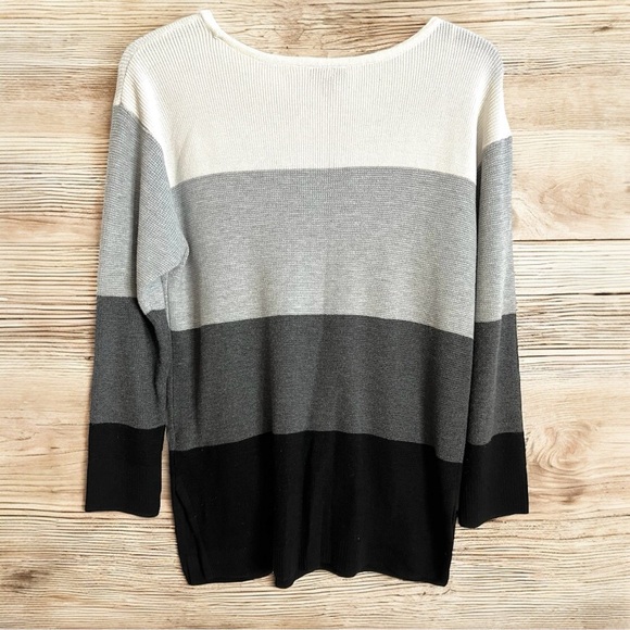 Vince Camuto Sweater Womens Large Long Sleeve Gray Black Cream with Pockets - Picture 5 of 8